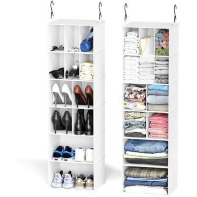 Ensemble de 2 organisateurs de placard suspendus et rangement avec séparateurs, 24 compartiments à chaussures suspendus pour placard, garde-robe, véhicule récréatif, support à vêtements - blanc