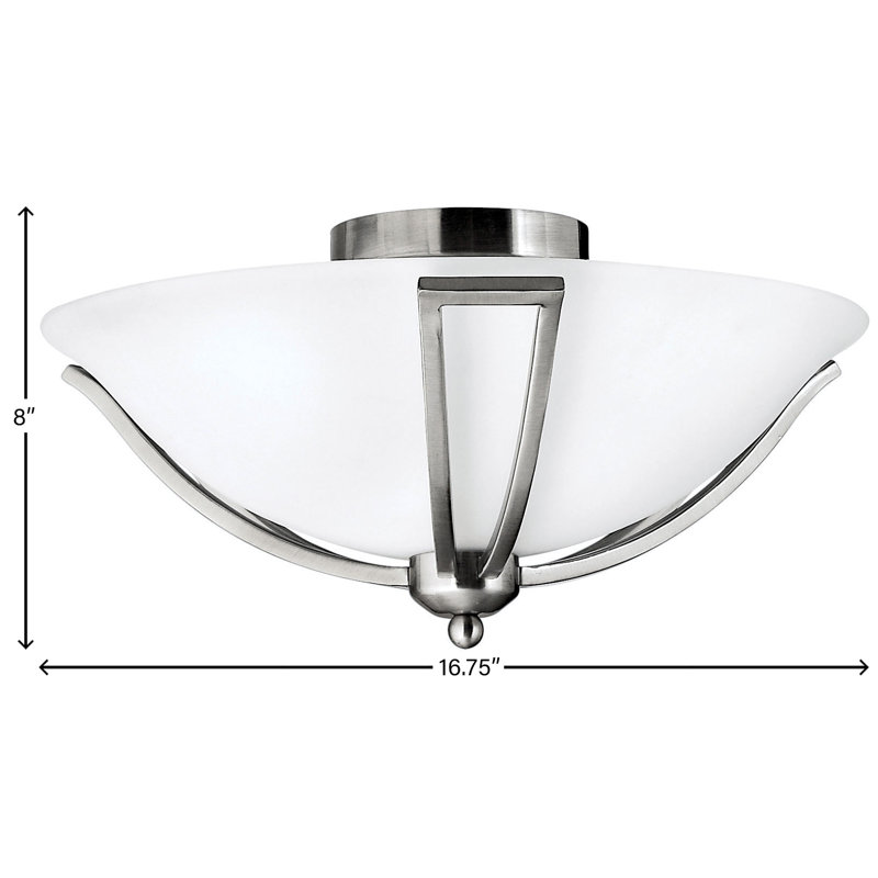 Bolla 2 - Light 16.8" Unique/Statement Bowl LED Semi Flush Mount, Brushed Nickel, Incandescent, Light Amber Seedy Glass