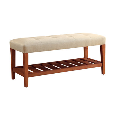 Charla Beige Fabric & Oak Finish Bench