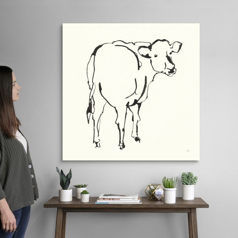«Line Cow», art mural sur toile, Toile tendue, H 36 po x l 36 po x P 1 po