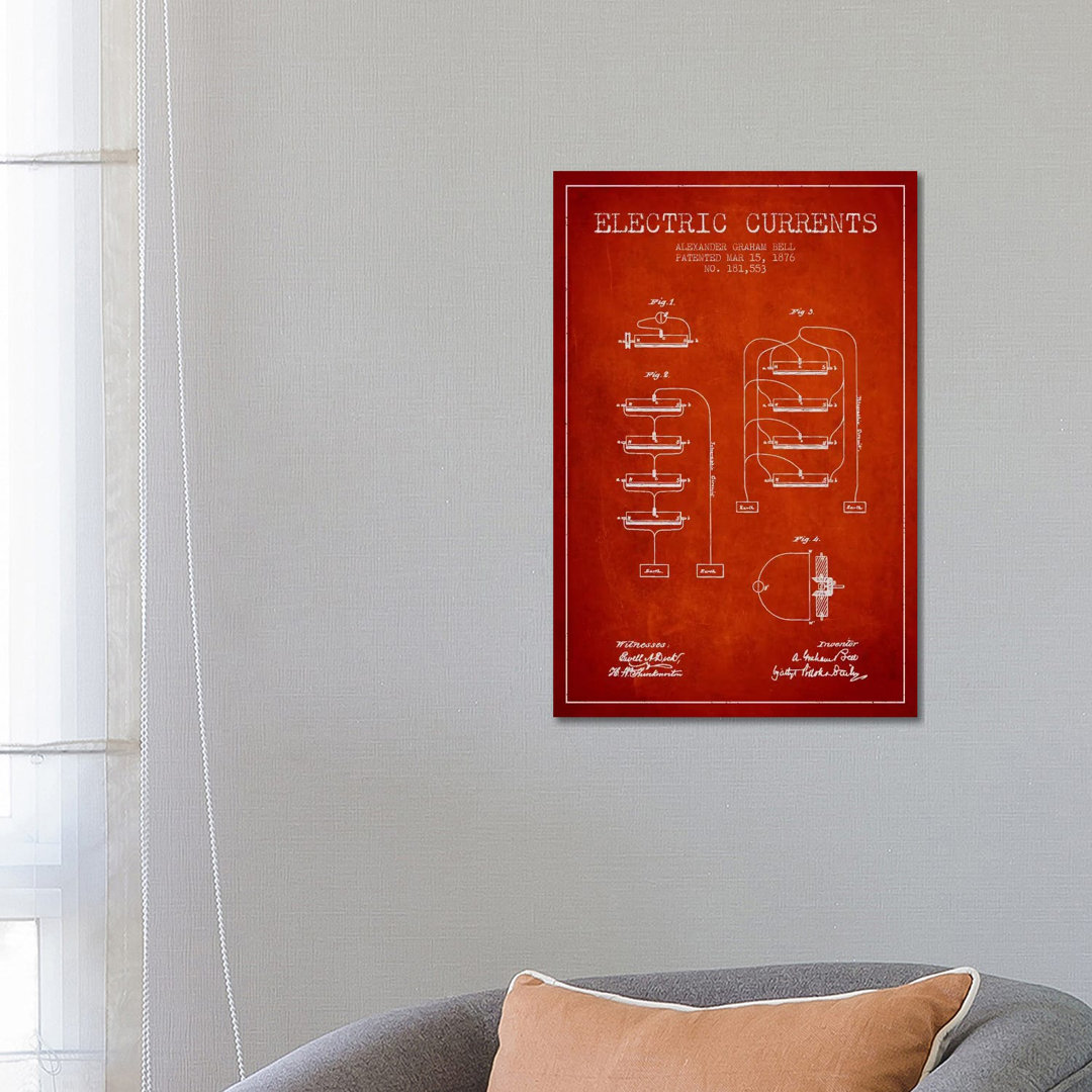 Electric Currents Red Patent Blueprint von Aged Pixel - Gallery-Wrapped Canvas Giclée on Canvas