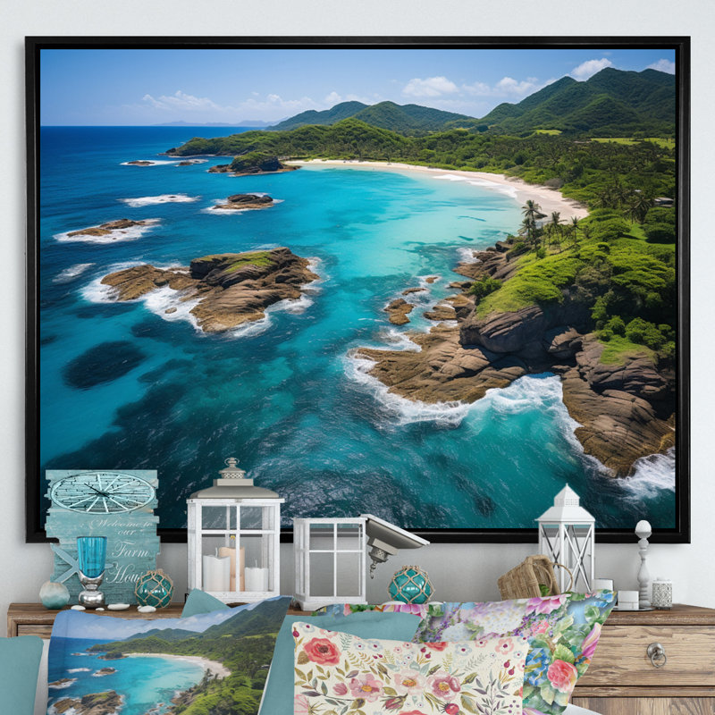 «Virpi Caraibe Paradise Found III», reproduction sur toile, Cadre flottant noir, H 34 po x l 44 po x P 1,5 po