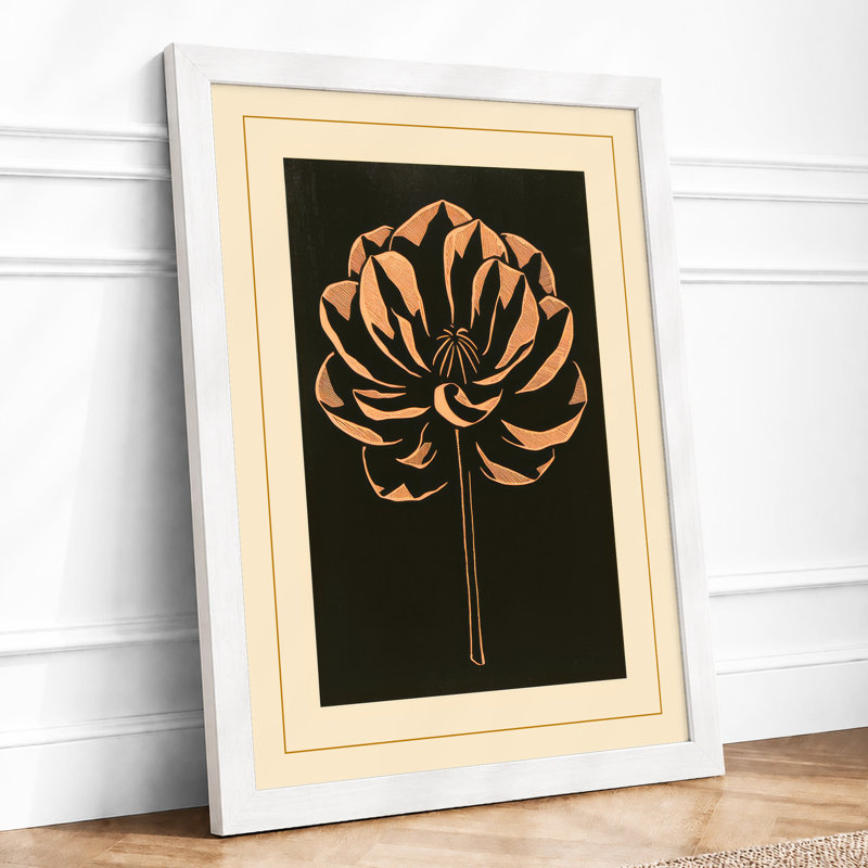 Gilded Lotus Botanical - Framed Print, A3 - 42.0 x 29.7 cm, White