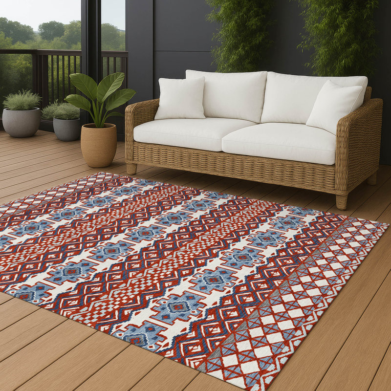 Machine Washable Indoor/Outdoor Chantille ACN2760 Striped Rug, 10' x 14', Red