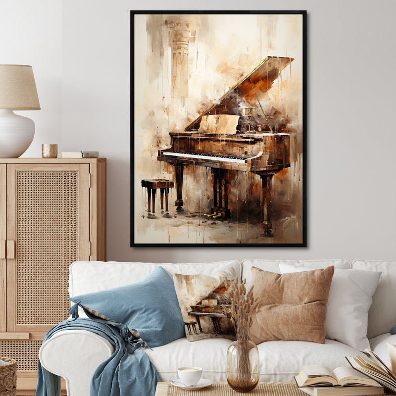 «Warm Melody Piano I - Music», art mural, Cadre flottant noir, H 40 po x l 30 po x P 1,5 po