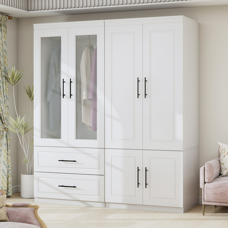 Armoire-penderie 4 portes avec tiroirs, blanc