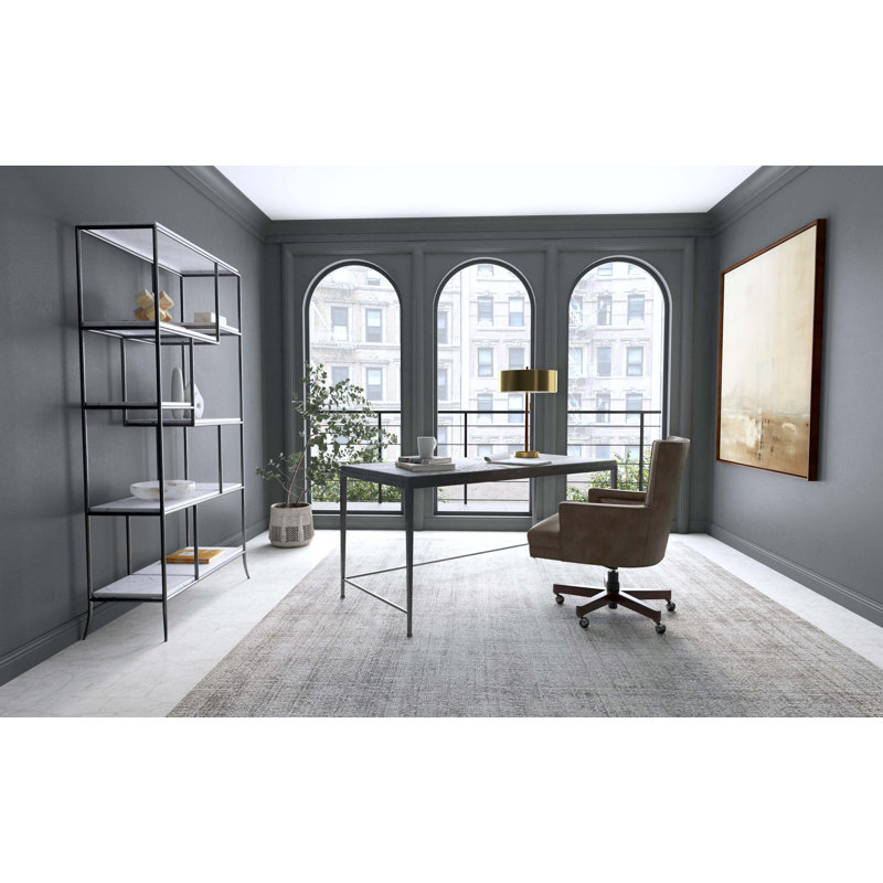 Gray Geometric Metal and Wood Bookcase