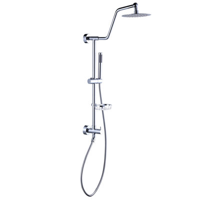 1-Spray Multifunction Round Wall Bar Shower Kit with Swivel Shower Head, Hand Shower and Soap Caddy