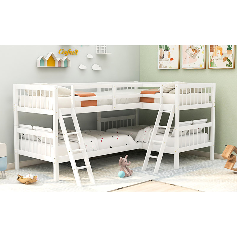 Lit simple superposé en L - Blanc, fabrication en bois massif pour un lit blanc Max Comfort, taille. Construire. Configuration polyvalente. Structure solide. Sommeil sécuritaire. Aucune boîte à ressorts nécessaire. L 118 po x l 80 po x H 60 po.