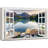 Window Scenery "Aesthetic Green Peaceful Lake Artwork, Natural Landscape Photograph Wall Pictures, Large Framed Canvas Giclee Print Wall Art"-91993240