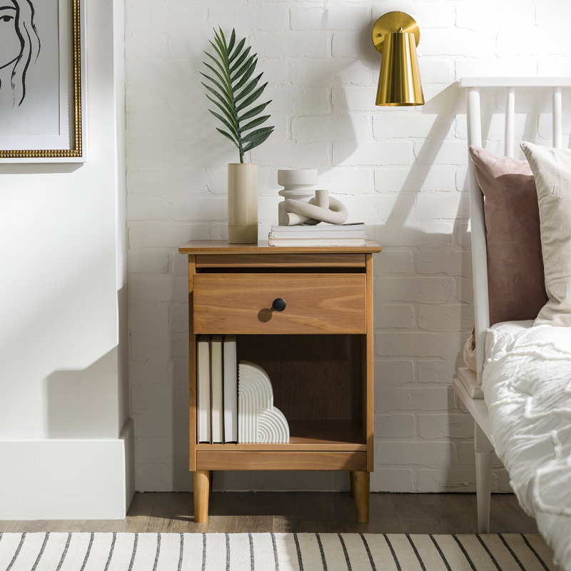 Haney 1-Drawer Solid Wood Nightstand, Caramel