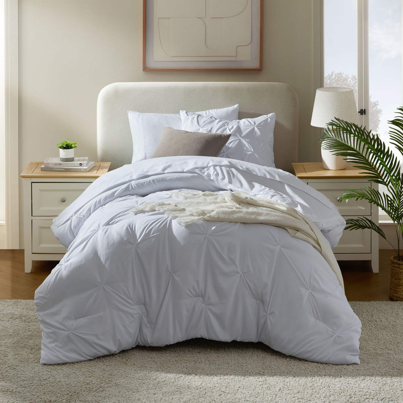 Bed-in-A-Bag Pleated Comforter Set with Bed Sheets, White, Twin Extra Long Comforter + 4 Additional Pieces