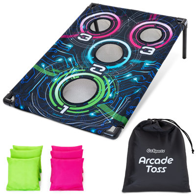 GoSports Arcade Bean Bag Toss Game for Adults and Family - 3 x 2 ft Travel Cornhole Set for Kids & Teens with Carry Case - Fun Backyard, Lawn, Beach, & Outdoor Yard Games