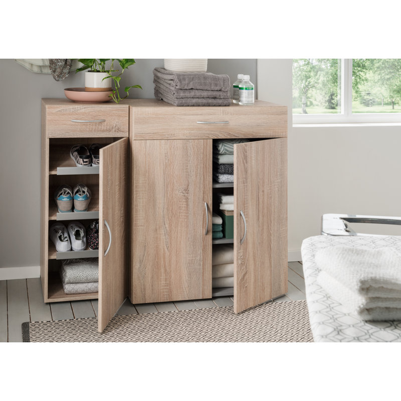 6 Pair Shoe Storage Cabinet, Oak Sawed Raw