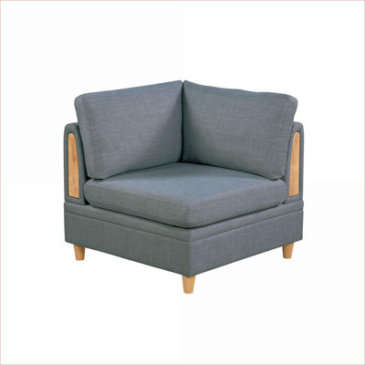 Canapé d'angle mat en tissu argenté mat Dorris, sièges d'appoint rembourrés aux pieds en bois pour le salon