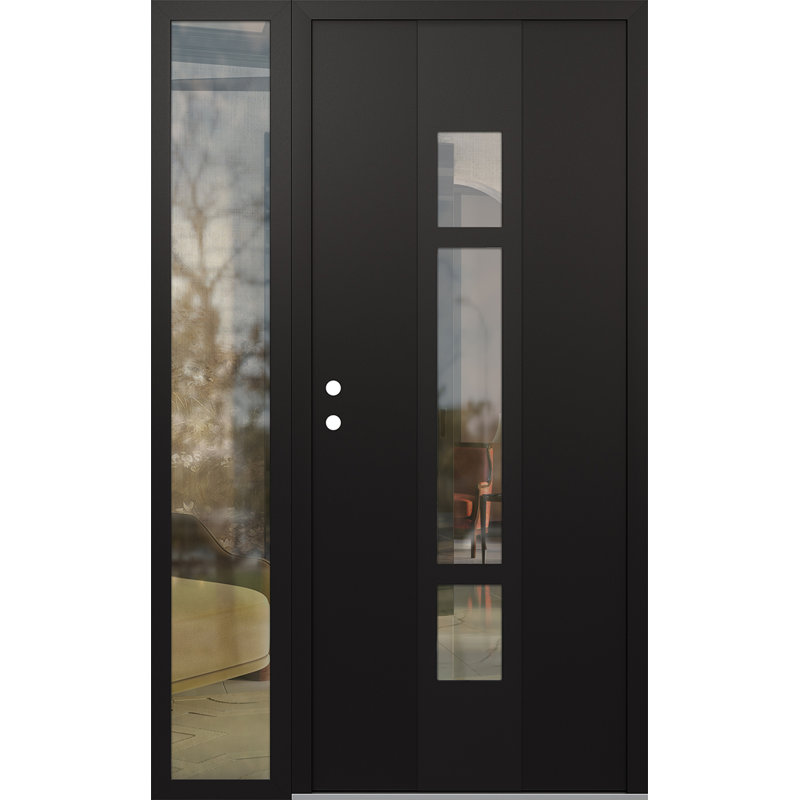 Porte d'entrée pré-suspendue à panneau en acier Diamond A9 avec panneau latéral, Droite / vers l'intérieur