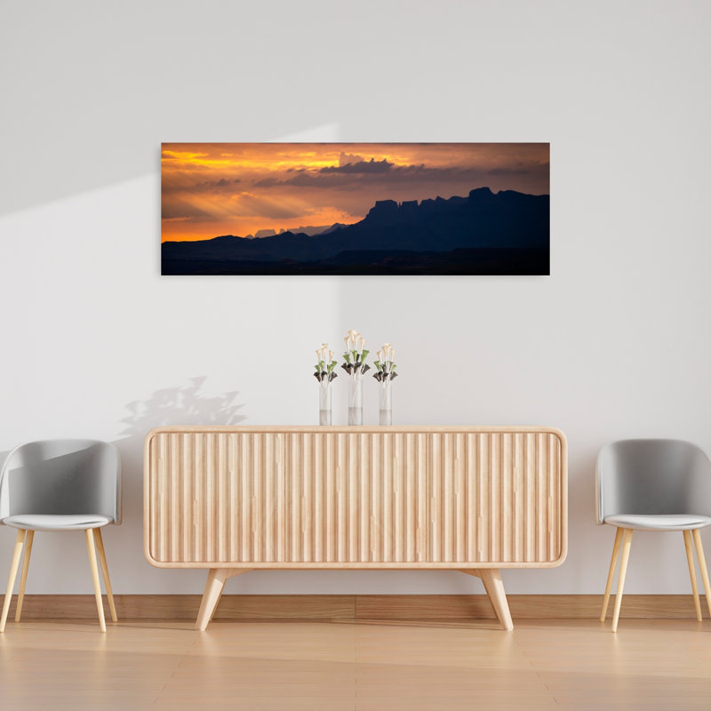 Golden Hour, chaîne de montagnes, paysage contemporain abstrait, art mural, H 16 po x l 48 po