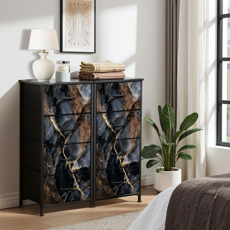 4 Drawer Dresser for Bedroom, Narrow Chest of Drawers, Wooden Top and Study Iron Frame 18"x37.5"-(WxH)