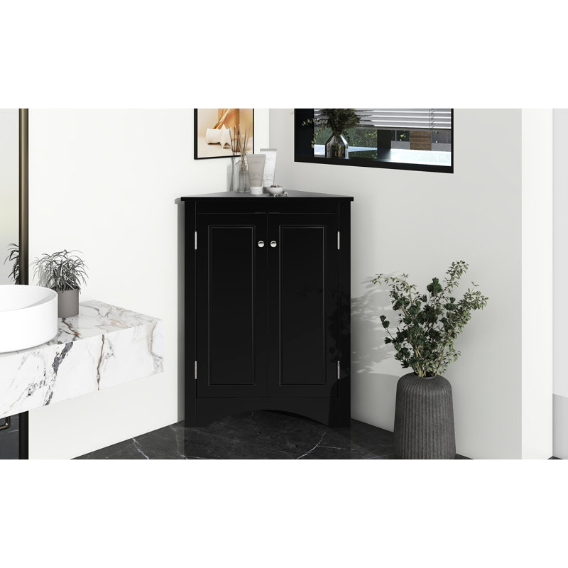 Black Triangle Cabinet With Adjustable Shelves, Enhances Storage Capacity Stylish Shelves For Linen Closet, Black