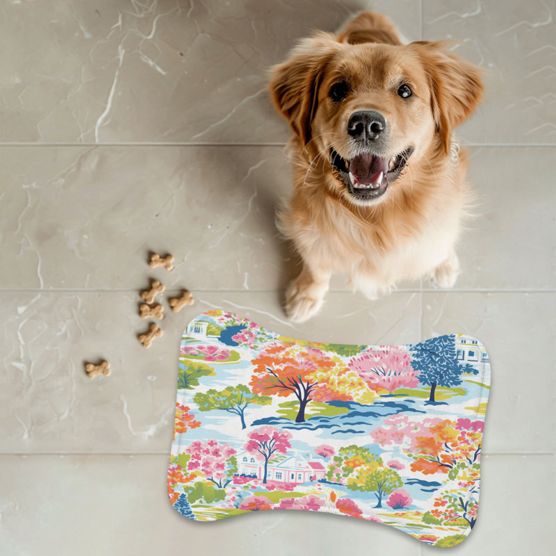 Preppy Fall View - 1 Piece Bone Shape Feeding Mat, 18"