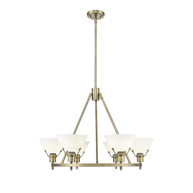 Felda 6 - Light Steel Dimmable Cone Chandelier, Aged Brass, Opal Glass