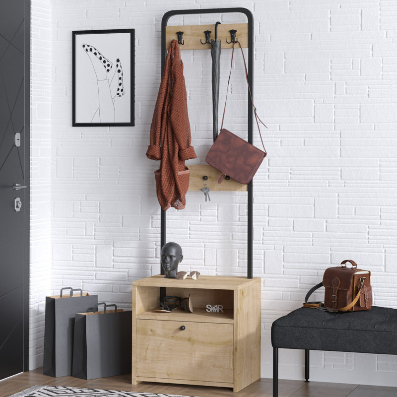 Modern Hall Stand in Sapphire Oak, 20.0 x 66.9 x 13.8 inches | 100% Melamine Coated Particle Board, Thickness: 0.7 inches | Stylish Storage Solution for Entryway & Hall, Durable & Elegant Design