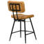 Style vintage - Inspiré de deux tabourets de bar rembourrés au charme rustique, avec sièges confortables, repose-pieds ergonomiques et structure en fer noir. Capitonnage à canaux, assises en cuir camel.