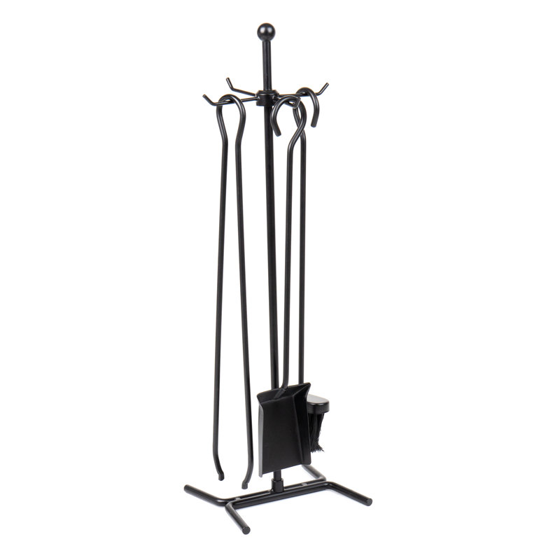 Ensemble de foyer avec support, brosse, pelle, tisonnier, pinces, L 8,25 po x l 6,75 po x H 26,25 po, 4 pièces
