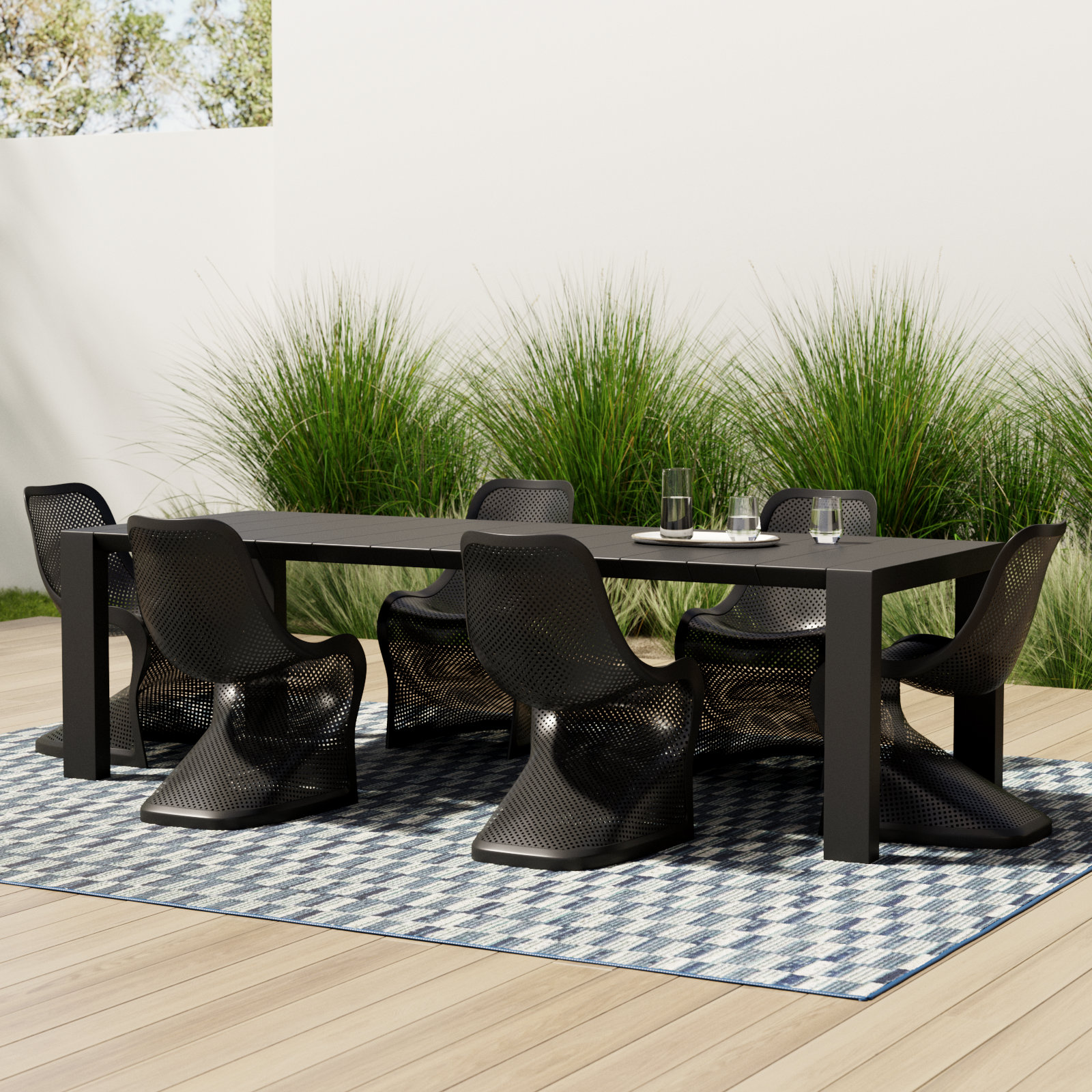 Farrah 118" Patio Dining Set, Black