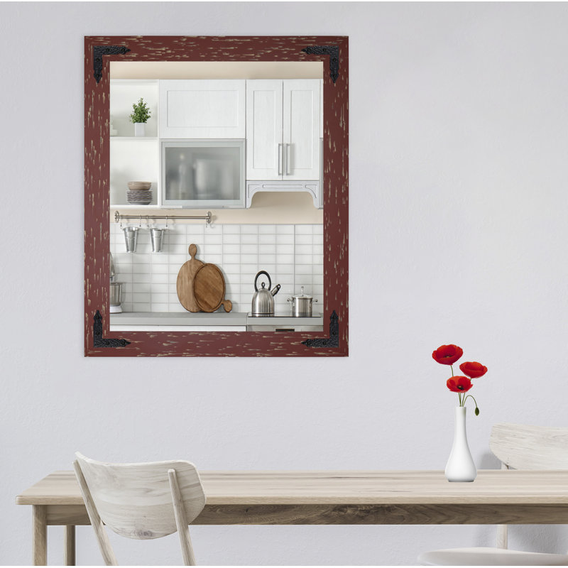 Karp Solid Wood Flat Wall Mirror, 38"  x 32" , Red