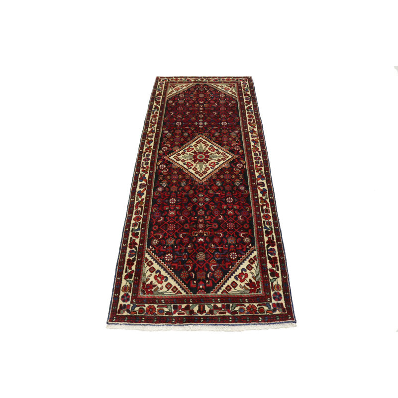 One-of-a-Kind Hand-Knotted 1980s Hamedan Red 3'9" x 9'10" Runner Wool Area Rug