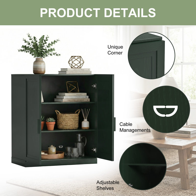 Gershwin Accent Storage Cabinet, Dark Green, 36" H × 62" W × 16" D