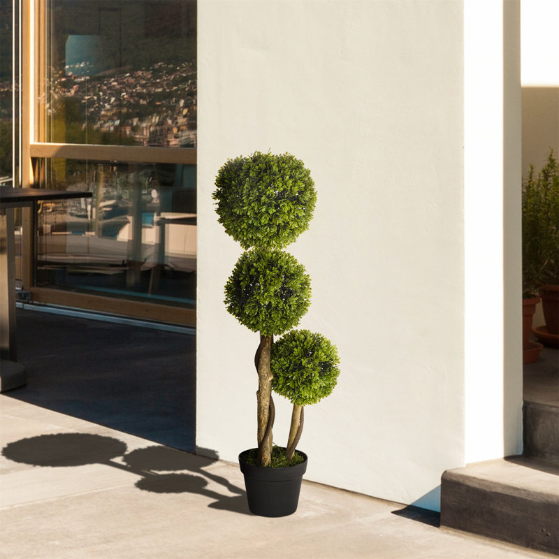 90cm Faux Boxwood Tree in Cement Pot