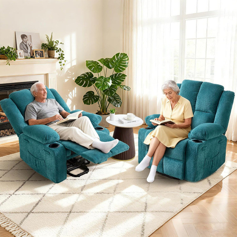 Oversized Power Lift Recliner Chair with Massage & Heat, 135° Adjustable Electric Chair for Elderly, Teal Chenille