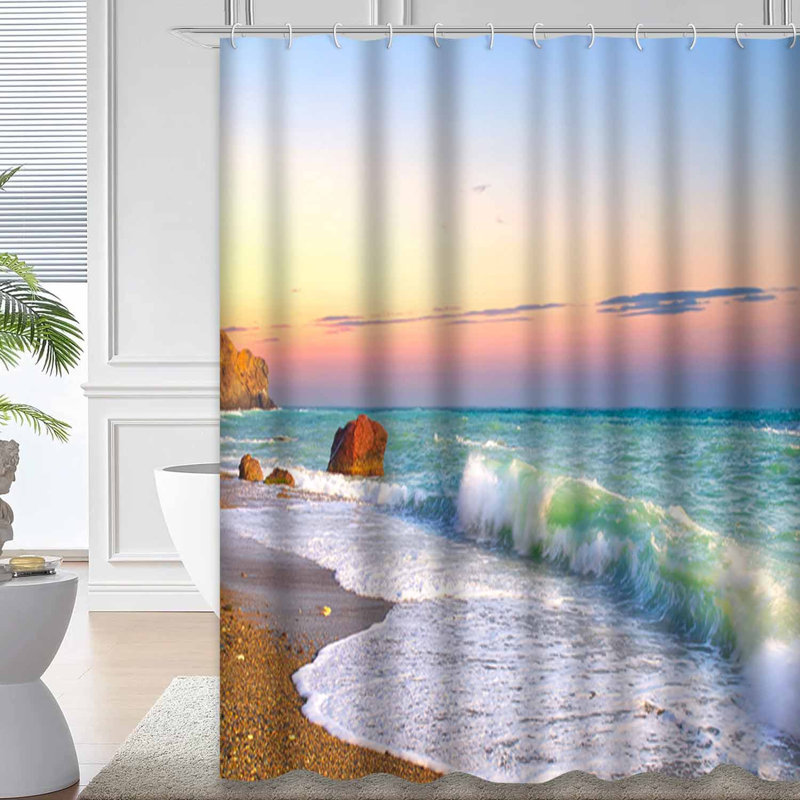 Rideau de douche avec 12 crochets Sunset, L 72 po x l 84 po