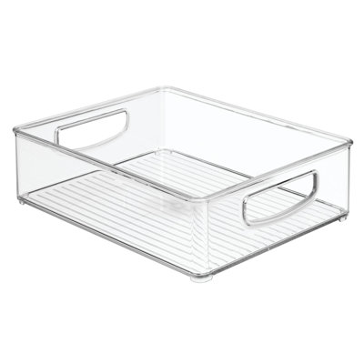 iDesign Plastic Stackable Kitchen Bin with Easy to Grip Integrated Handles, 10" x 8" x 3", Clear