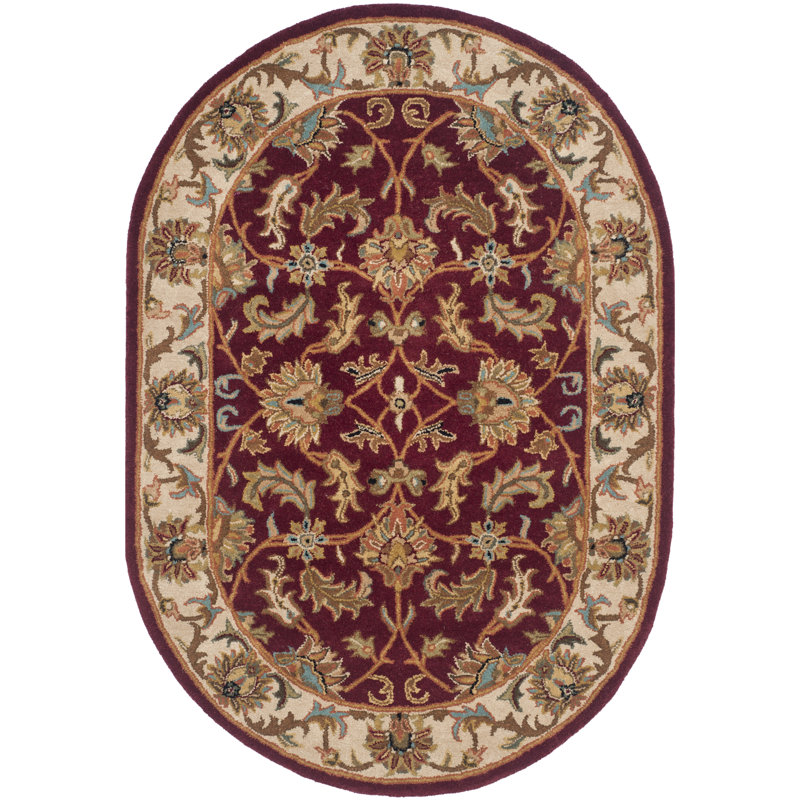 Tapis oriental rouge / ivoire en laine touffeté et fabriqué à la main Cranmore, Ovale 4 pi 6 po x 6 pi 6 po