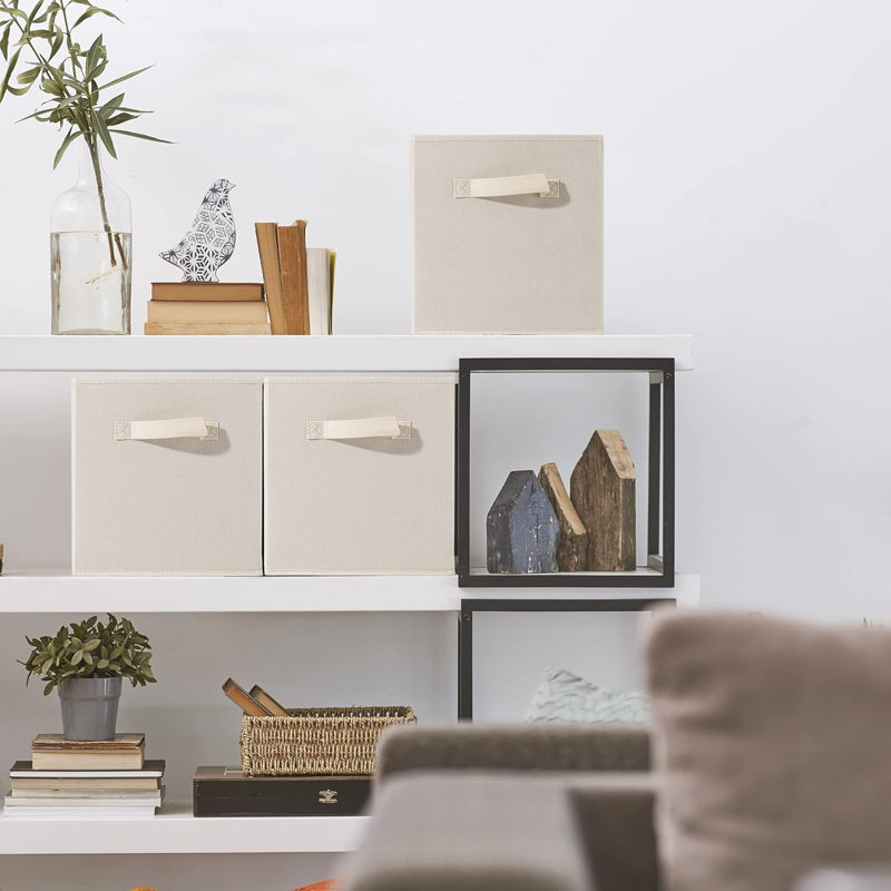 Sorbus 11 Inch Foldable Fabric Storage Cube Bin with Handle - for Organizing Home, Closet, Bedroom, Playroom, and More, Single, Beige