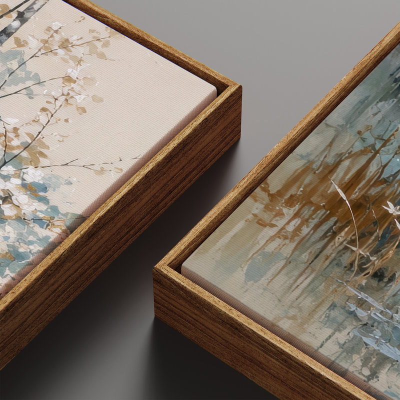 «Blue Birch Trees Lakeside Landscape», ensemble de 2 reproductions d'art encadrées sur toile 60 po x 20 po x 2 po, 60 po x 30 po x 2 po