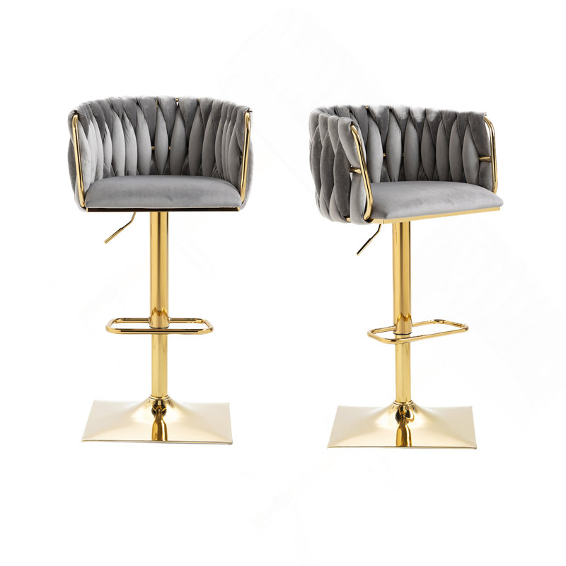 Tabourets de bar rétro avec dossier et chaises à hauteur de comptoir 2 pièces / ensemble, Gris