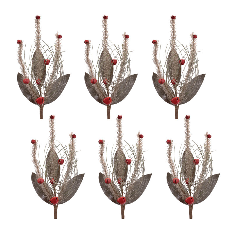 Jet de pin scintillant et grelot (ensemble de 6), Rouge / argenté, H 18 po x l 9 po x P 3,5 po