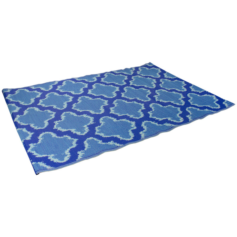 Tapis d'extérieur rectangulaire quadrilobe 4 pi x 6 pi bleu