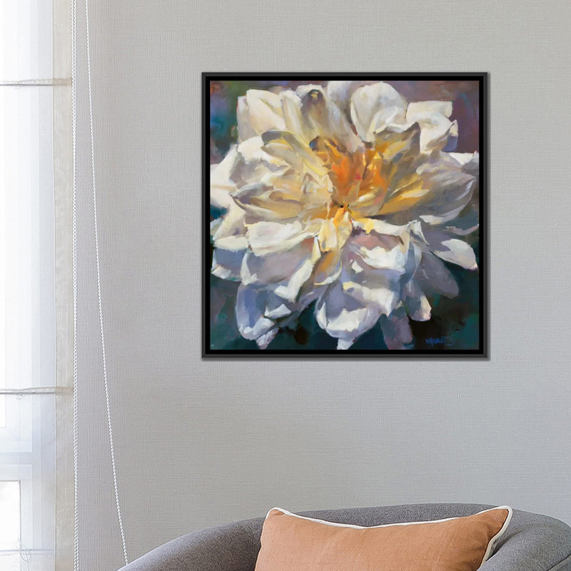 «Flower II», reproduction sur toile, H 18 po x l 18 po x P 1,5 po, Toile avec cadre noir, Blanc