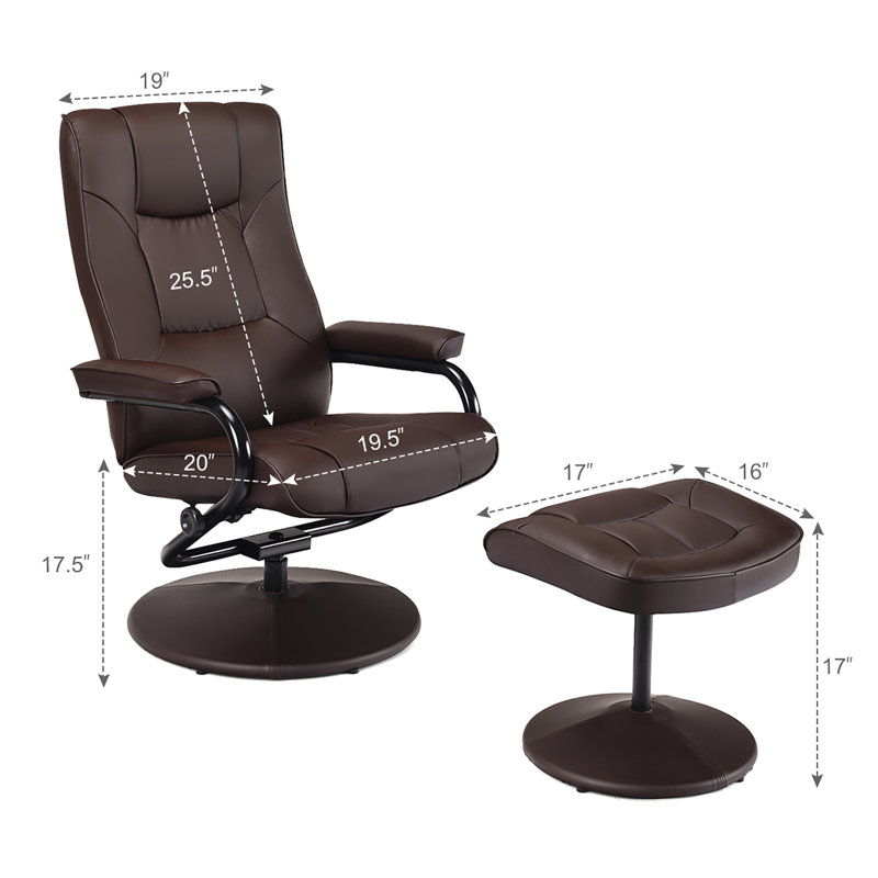 81.28cm Wide Faux Leather Swivel Ergonomic Recliner, Brown
