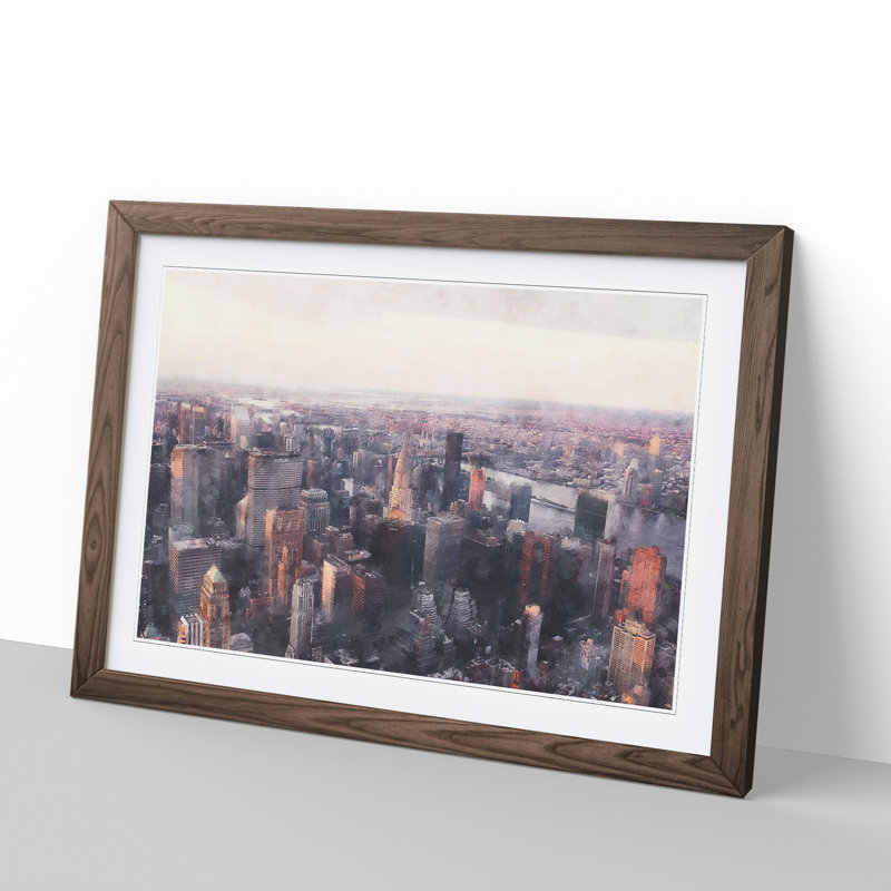 New York Skyline Vol.10 - Picture Frame Graphic Art, 36cm H x 48cm W x 2cm D, Walnut Framed