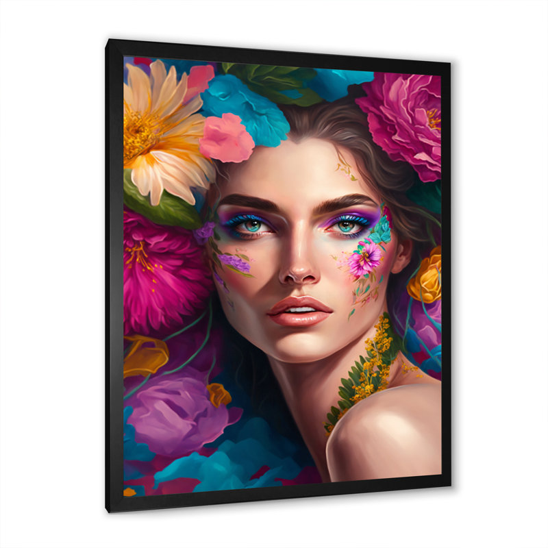 «Floral Sensual Woman Portrait V», impression sur toile, Impression noire sur toile encadrée, H 20 po x l 12 po x P 1 po
