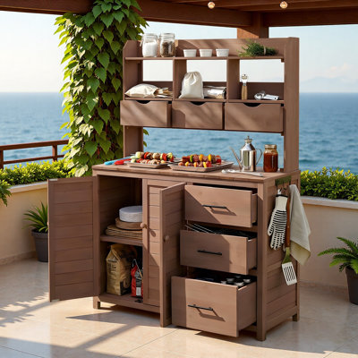 Banc de rempotage avec 6 tiroirs, armoire inférieure, tablettes et crochets latéraux Farmhouse