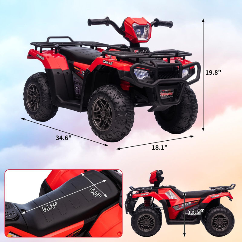 Red 12V Kids Quad ATV with LED Lights and Music