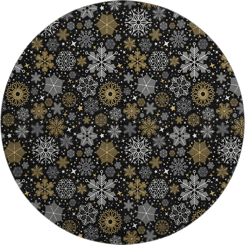 Premium Machine Washable Mayfield AMF1823 Stars and Snowflakes Holiday Rug, Round 8'
