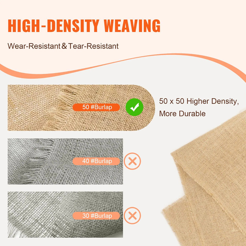 Rouleau de tissu en toile de jute naturelle haute densité 50 x 50 - Revêtement d'arbre de jute biodégradable, résistant à la décoloration pour la décoration d'hiver / mariage / jardinage / plante